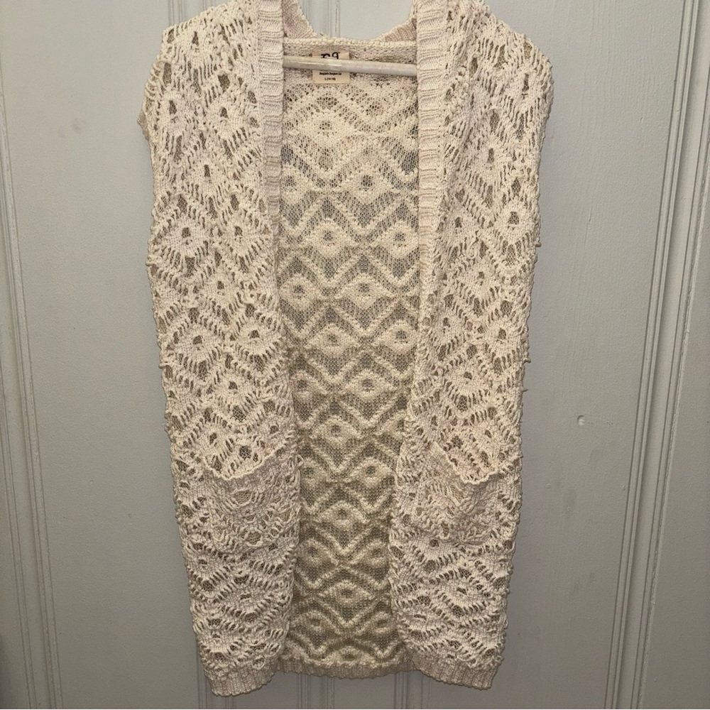 PPLA Bowie Duster in Cream open knit hooded cardigan boho fall